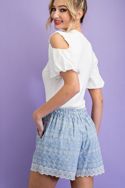 Periwinkle Eyelet Shorts