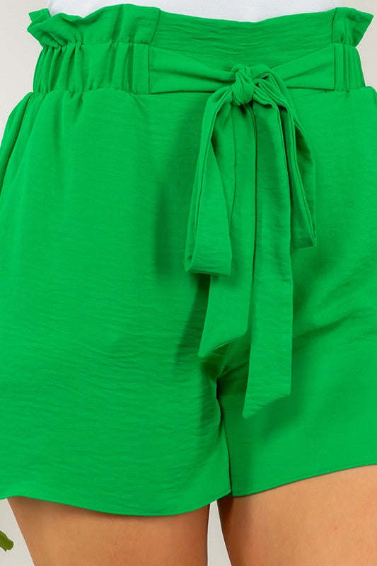 Kelly Green Tie Waist Pull On Shorts