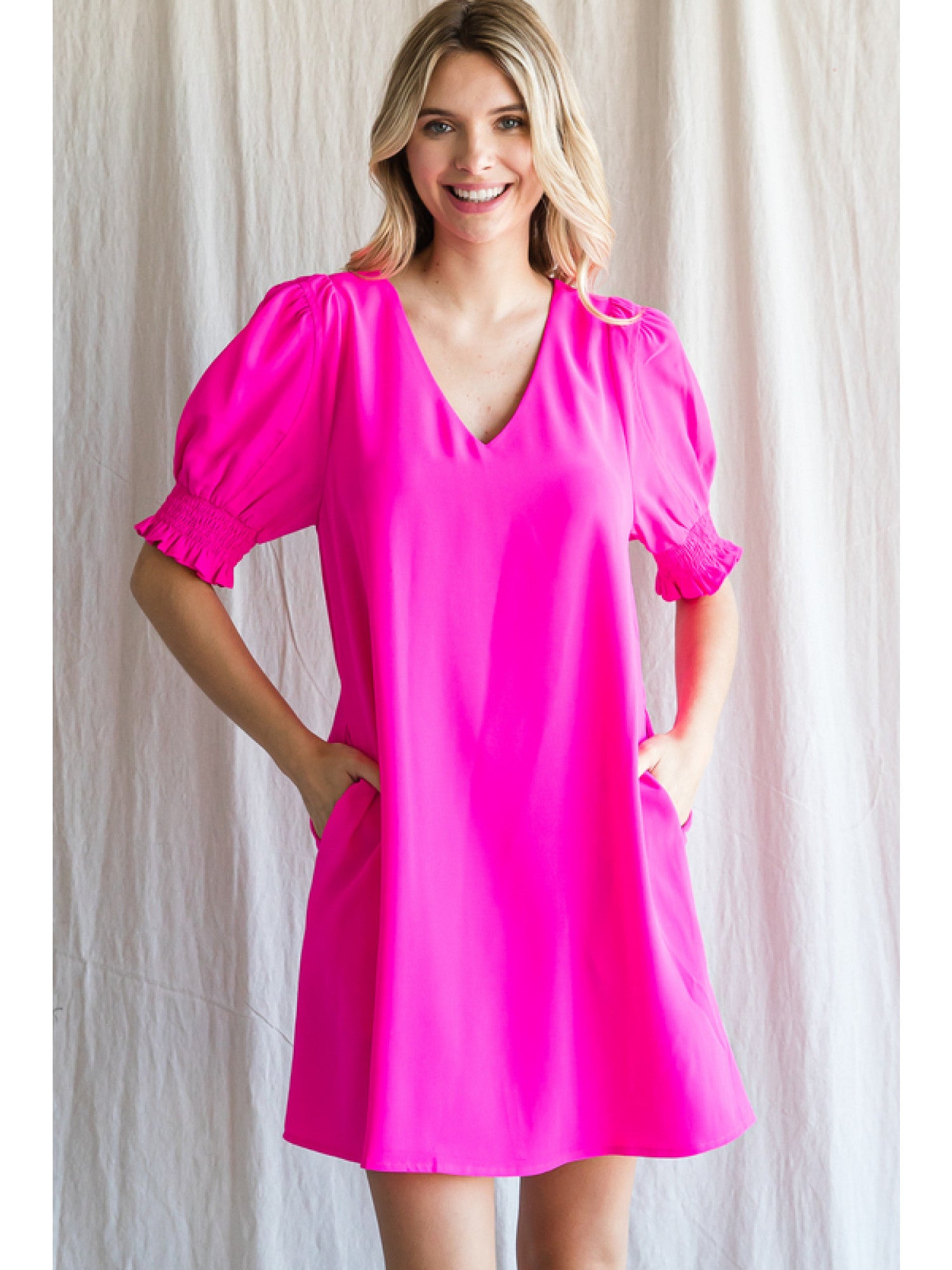 Hot Pink Short Sleeve Dress Denash Apparel Hot Pink Short Sleeve Dress Denash Apparel
