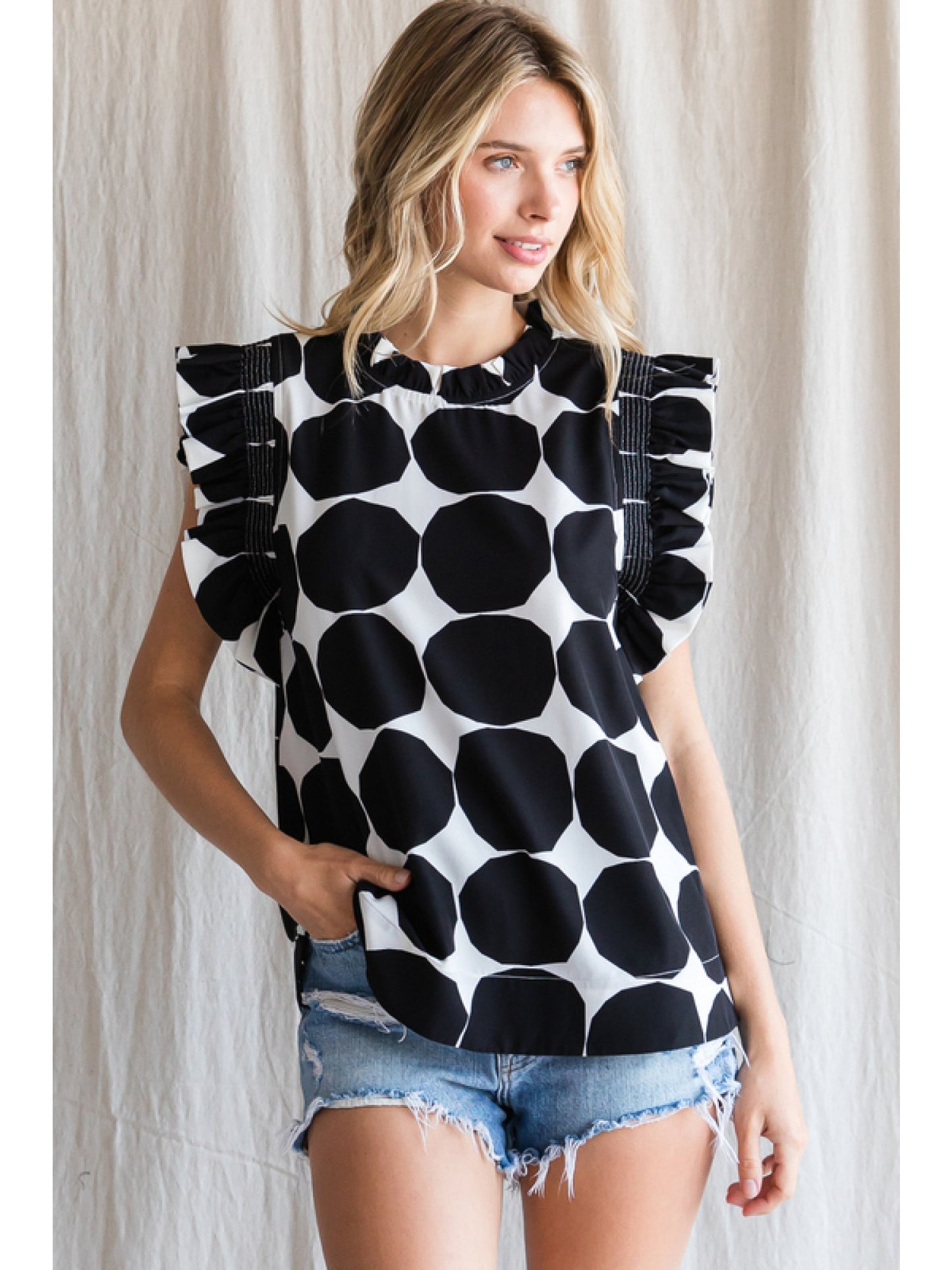 Dot Ruffle Sleeve Top