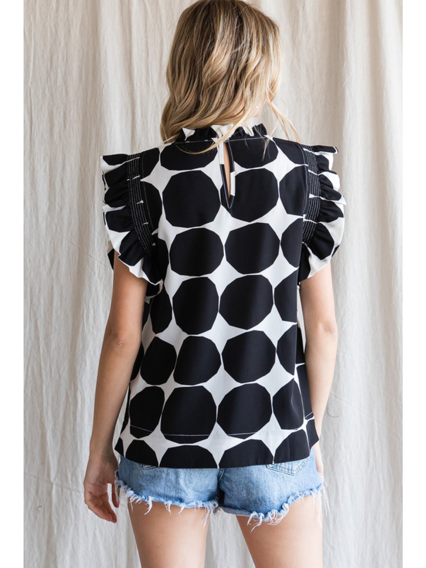 Dot Ruffle Sleeve Top