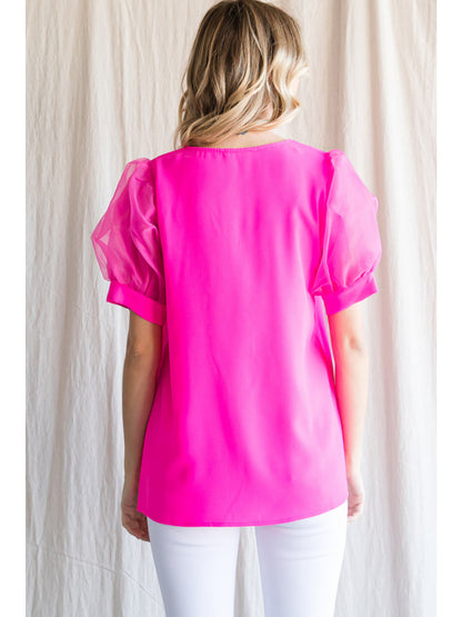 Hot Pink Puff Sleeve Top