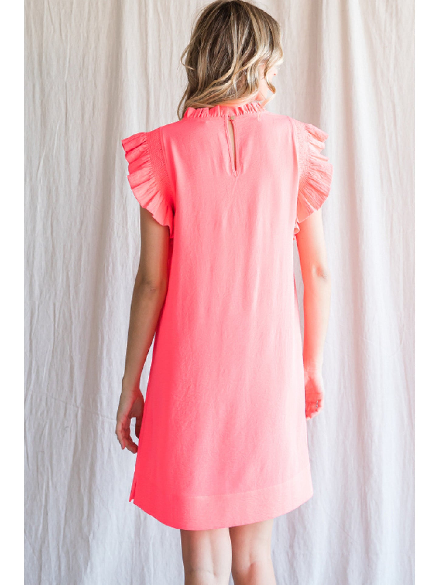 Neon Pink Ruffle Sleeve Dress