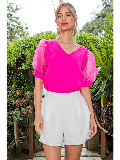 Hot Pink Puff Sleeve Top