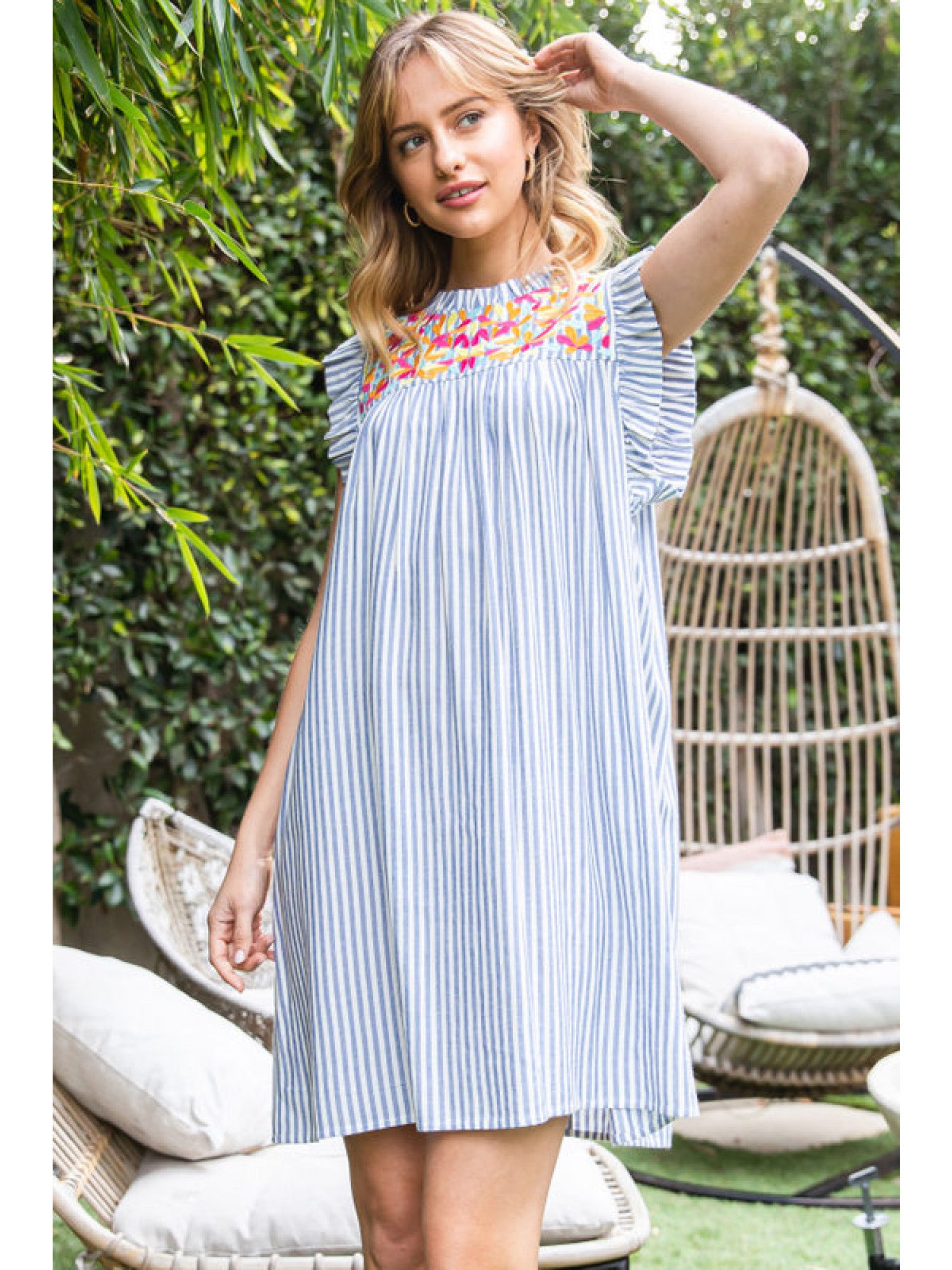 Striped top embroidered dress