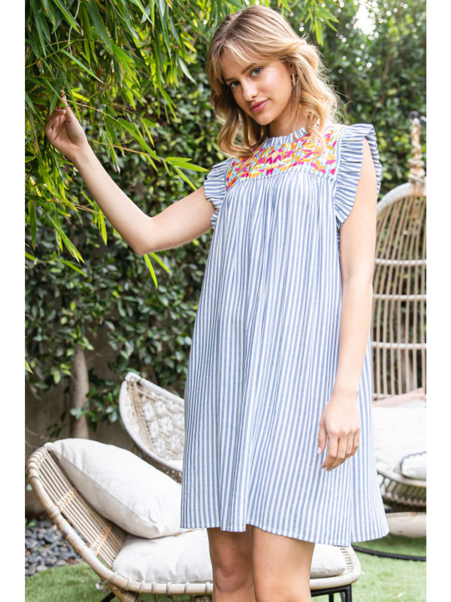 Striped 2024 embroidered dress