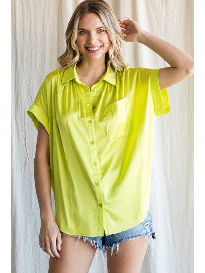 Lime Button Down Short Sleeve Top