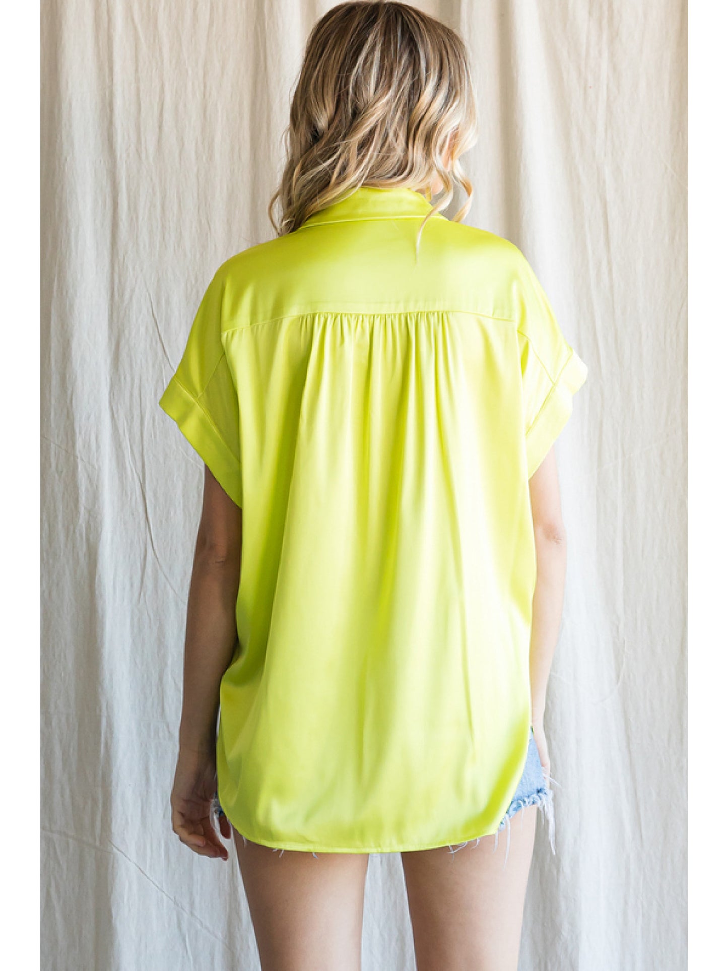 Lime Button Down Short Sleeve Top