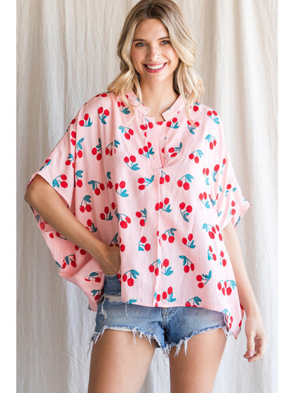 Oversized Cherry Print Poncho Top