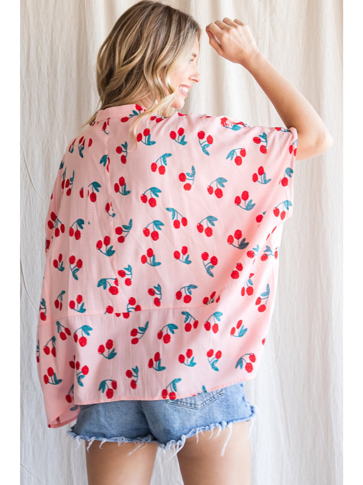 Oversized Cherry Print Poncho Top