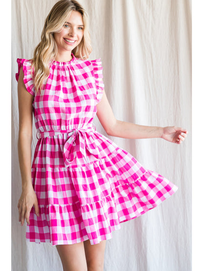 Pink Plaid Ruffle Dress