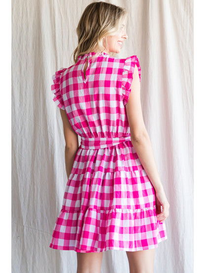 Pink Plaid Ruffle Dress