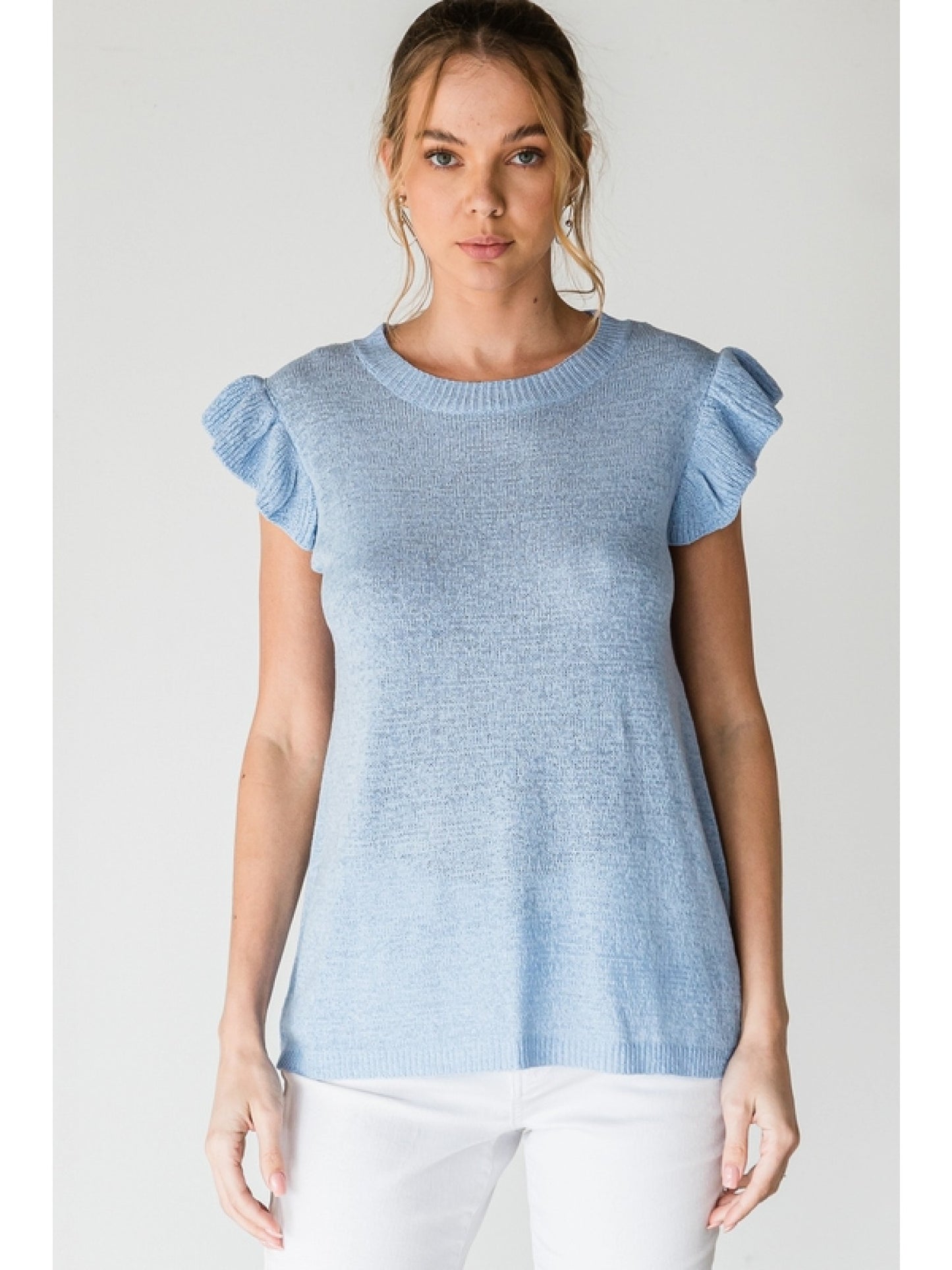 Sky Blue Ruffle Sleeve Top