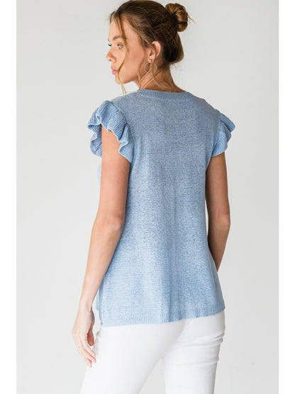 Sky Blue Ruffle Sleeve Top