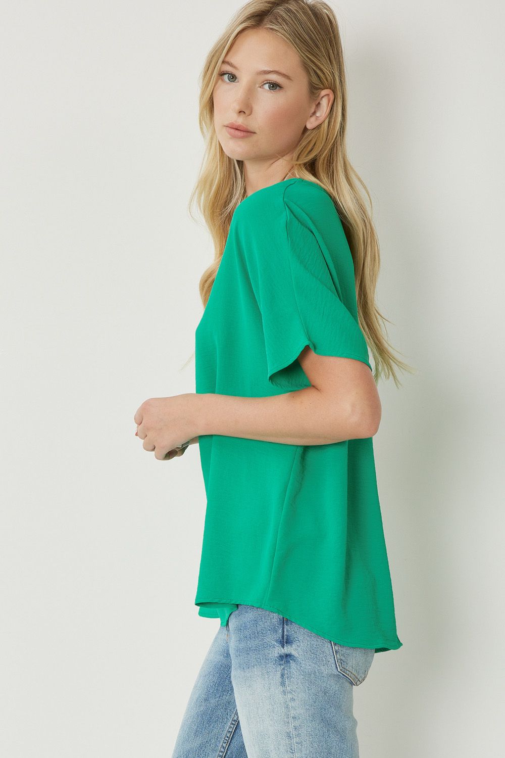 Kelly Green Short Sleeve V-Neck Top