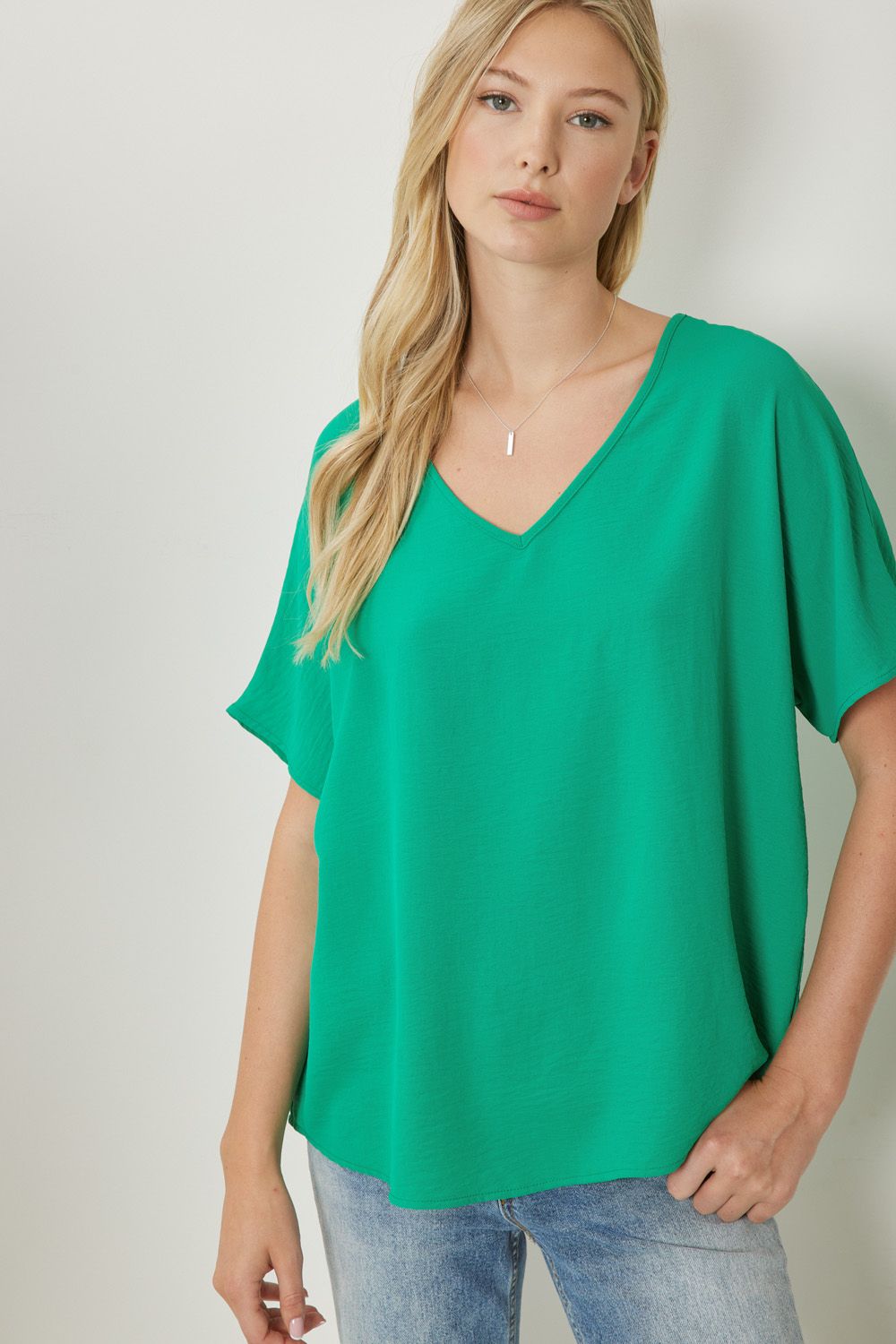 Kelly Green Short Sleeve V-Neck Top