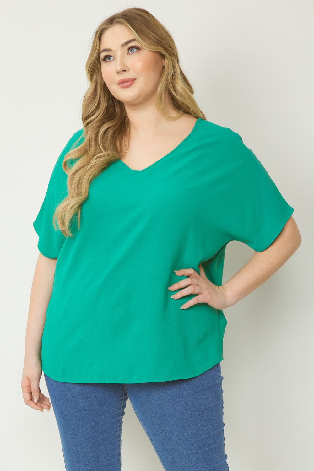 Kelly Green Short Sleeve V-Neck Top