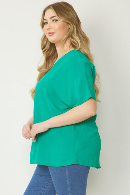 Kelly Green Short Sleeve V-Neck Top