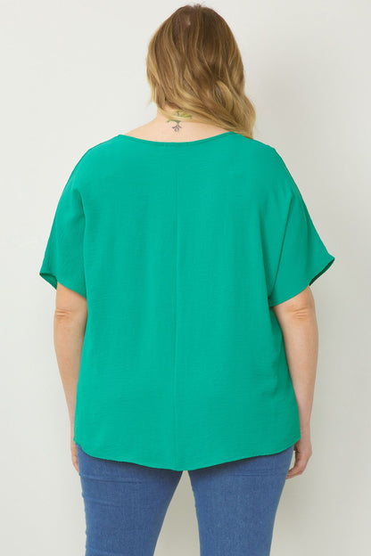 Kelly Green Short Sleeve V-Neck Top