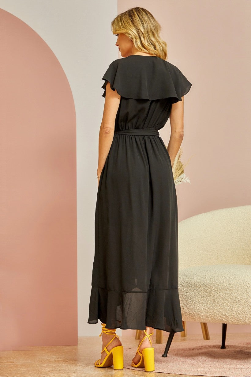 black ruffle sleeve maxi dress ASOS DESIGN fluted long sleeve extreme ruffle maxi dress in black