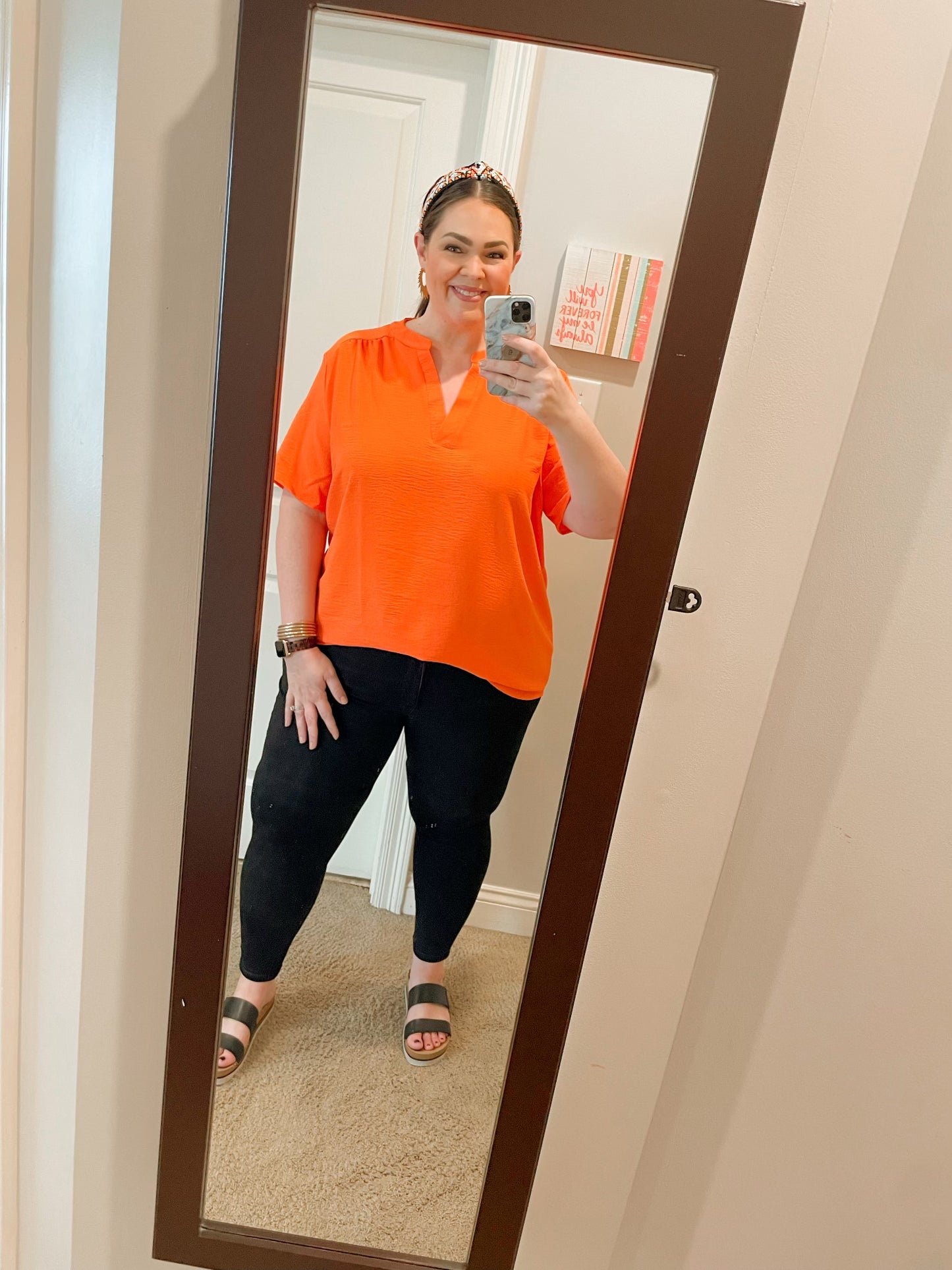 Orange Short Sleeve V-Neck Top