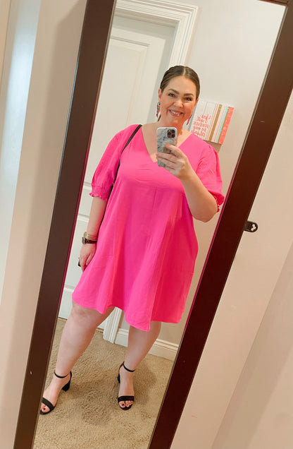 Hot Pink Short Sleeve Dress 2X Hot Pink Short Sleeve Dress 2X