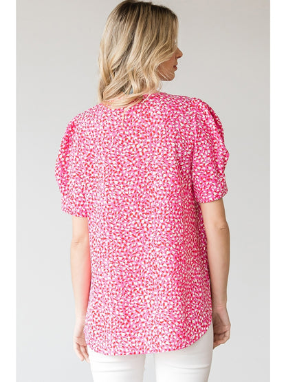 Pink Print Puff Sleeve Top