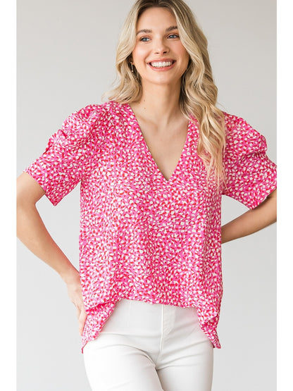 Pink Print Puff Sleeve Top