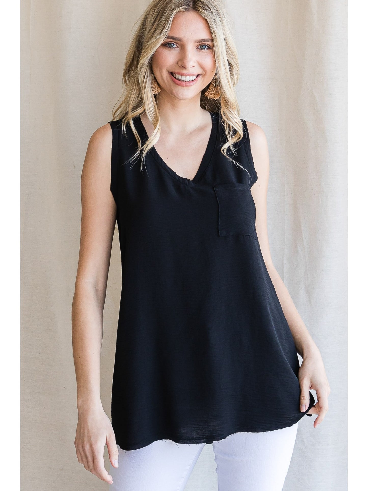 Black V-Neck Sleeveless Top